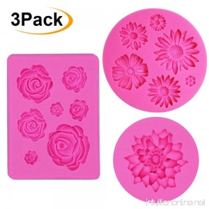 IHUIXINHE Fondant Candy Silicone Molds 3PCS Flower Daisy Roses Lotus Mold for Sugarcraft Cake Decoration Cupcake Topper Polymer Clay Soap Wax Making - B07F63Q4B7